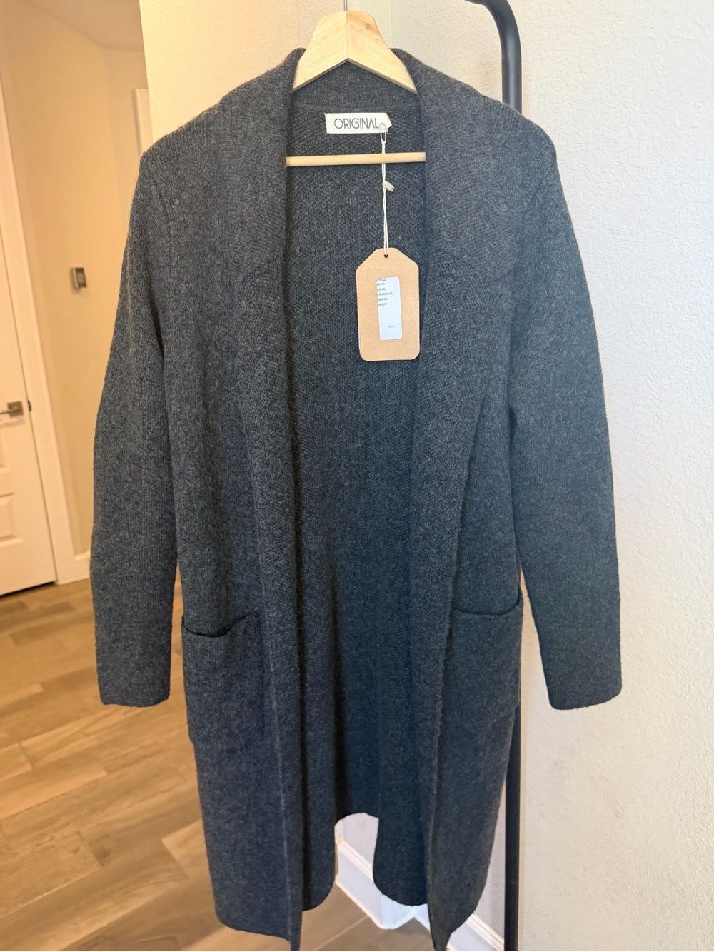 Original USA Charcoal Longline Open Front Cardigan Duster S/M NWT